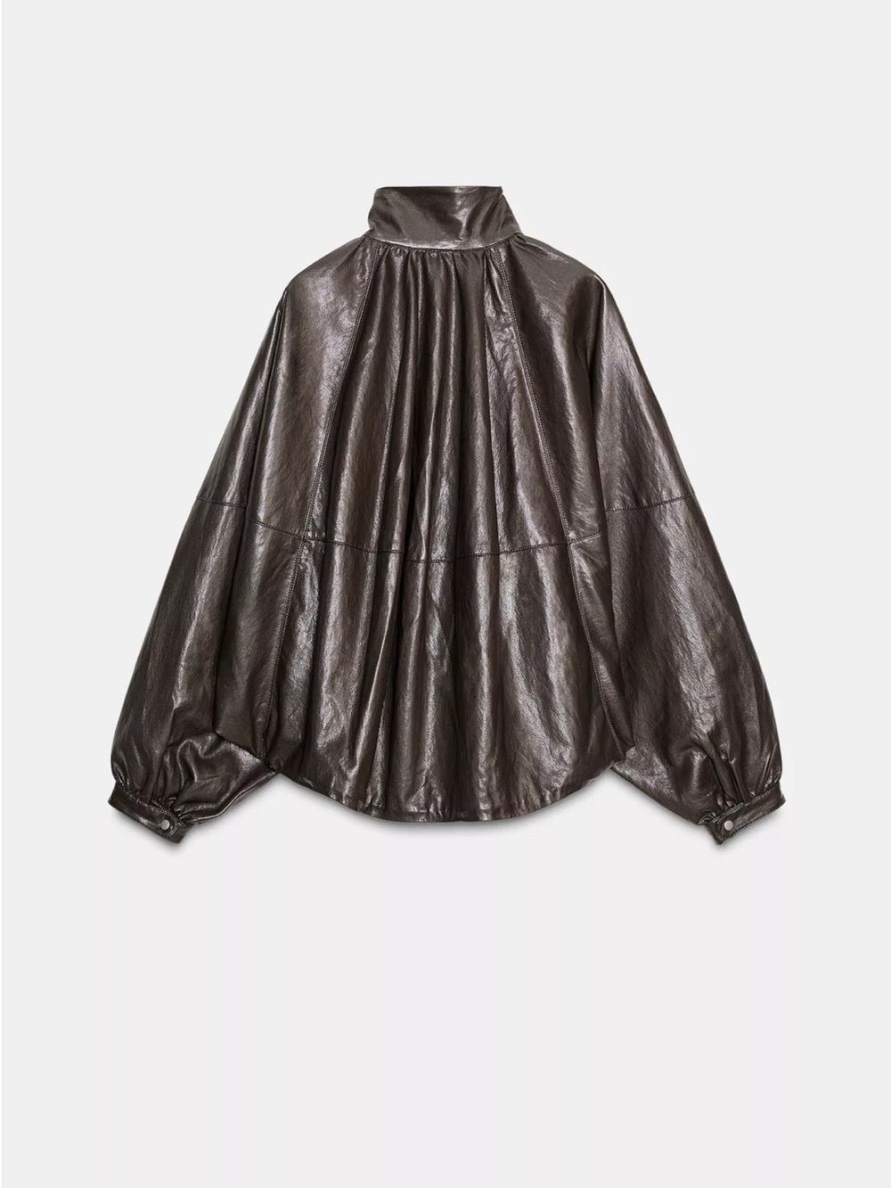 Zara Dark Brown Shiny Bomber Jacket - Picture 3 of 6